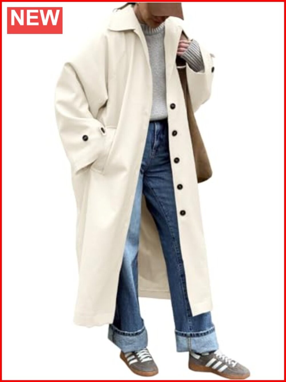 Women's Long Trench Coat Oversized Windproof Classic Lapel Fall